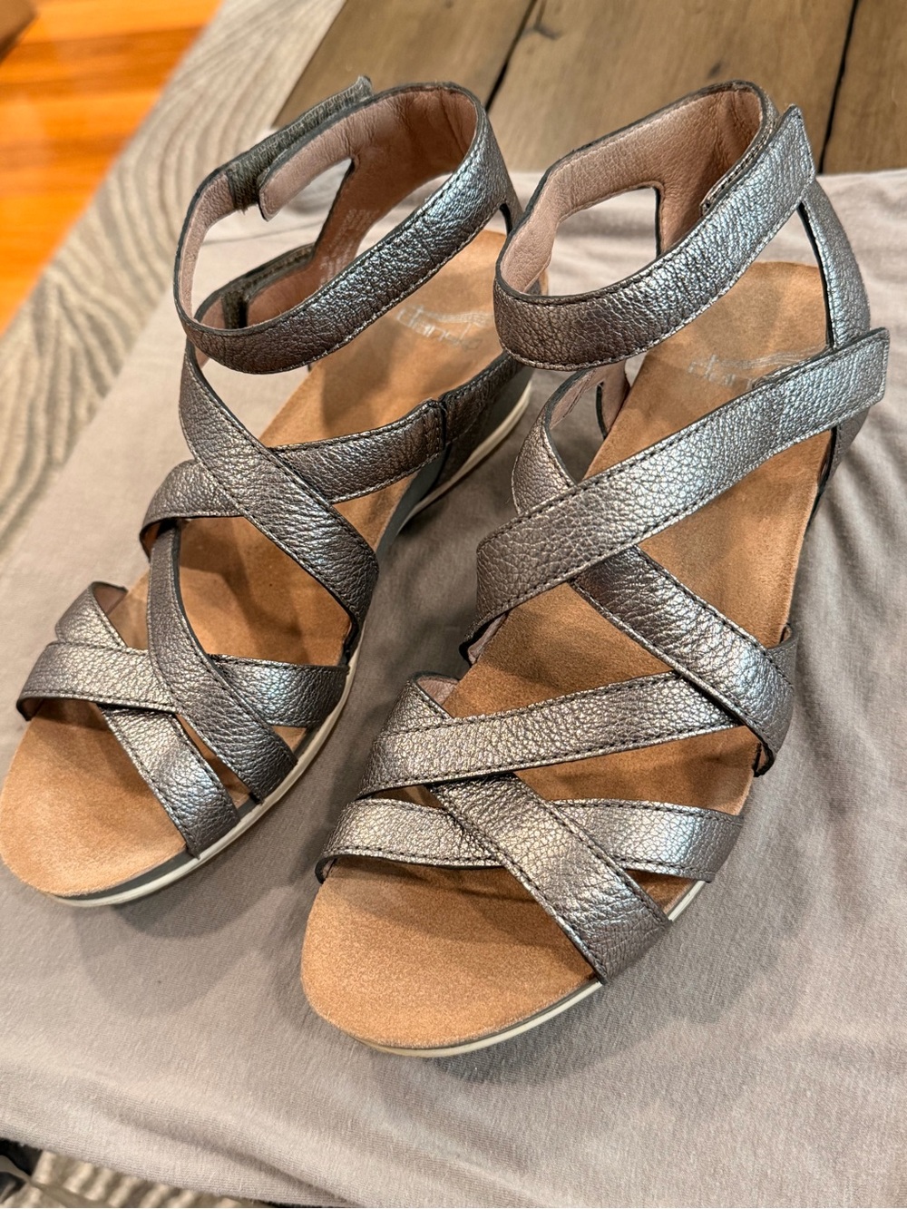 Dansko Pewter Metallic Strappy Gladiator Sandals